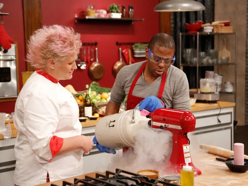Red Team recruit Jamie Thomas has the opportunity to prepare a 3-course meal with Red Team Leader Chef Anne Burrell for the final challenge, where the recruits compete in a final cook-off before a panel of distinguished guests for the chance to win $25,000. Red Team recruit Jamie Thomas must prepare Ribiola and Mushroom Grilled Cheese "Soldiers" with Butternut Squash Soup, Prosciutto-Wrapped Pork Tenderloin with Flagolet Ragout and Brussels Sprout Leaves, and Citrus and Marscarpone Parfait with Grapefruit and Prosecco Granita, as seen on Food Network's Worst Cooks in America, Season 5.
