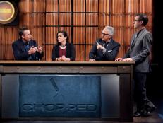 Chopped Host Ted Allen and judges: Marc Murphy, Alex Guarnaschelli and Geoffrey Zakarian discuss the appetizer round, as seen on Food Networkâ  s Chopped, Season 19.