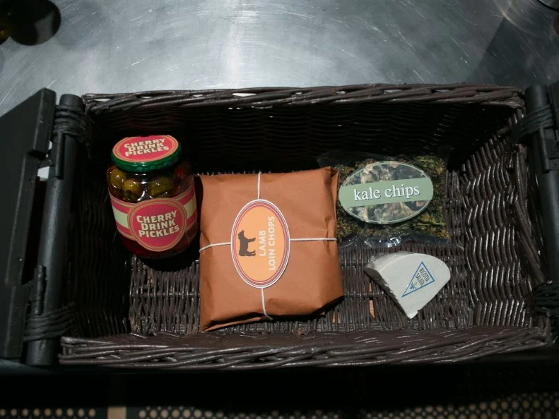 The teens appetizer round mystery basket ingredients are: cherry-drink-soaked-pickles, lamb loin chops, kale chips and ricotta salata, as seen on Food Network's Chopped, Season 21.