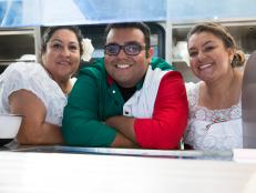Team Madres' Luisa Galaviz Crespo, Javier Jr. Crespo and Senorina Crespo during a selling challenge in Venice, CA., as seen on Food Network's The Great Food Truck Race Season 5.