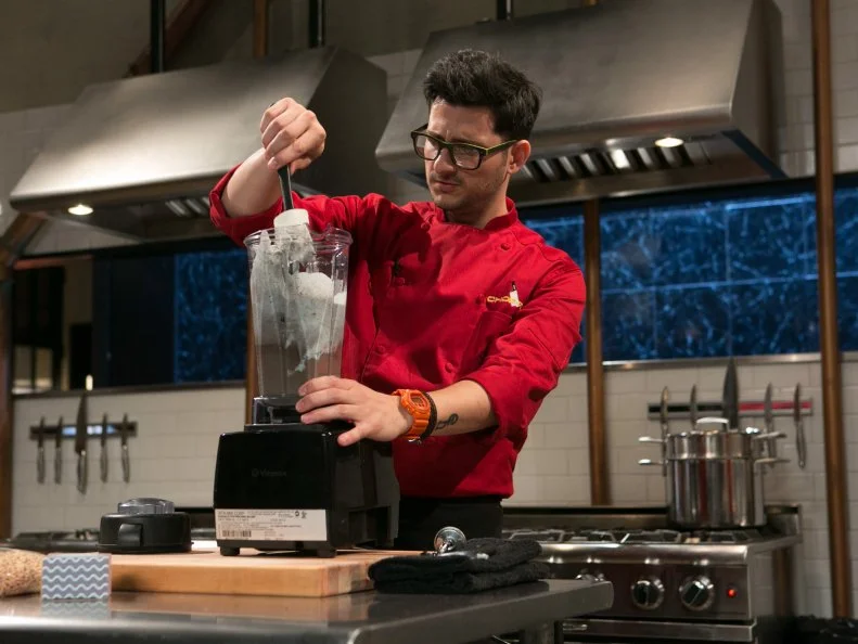 Chef Giorgio Rapicavoli works on his dessert that must include: grasshopper pie, puffed rice, granny smith apples and smoked salt as he competes for a slot in the Chopped Ultimate Championship competition, the winner of which receives $50,000 and a new car from Buick, as seen on Food Network's Chopped, Season 21.