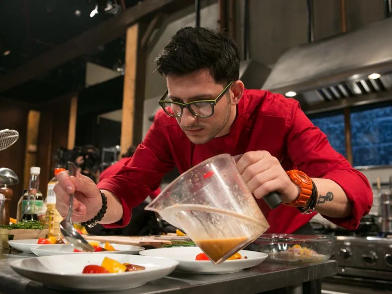 Chef Giorgio Rapicavoli works on his appetizer that must include: eel, pepihuates, shaved coconut and sea beans as he competes for a slot in the Chopped Ultimate Championship competition, the winner of which receives $50,000 and a new car from Buick, as seen on Food Network's Chopped, Season 21.