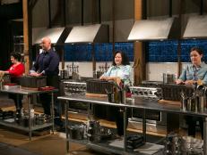 Amateur chefs (L-R): Elda Bielanski, Keith Young, Dinah Suhr and Marissa Biaggi will all compete for a slot in the Chopped Ultimate Championship competition, the winner of which receives $50,000 and a new car from Buick, as seen on Food Network's Chopped season 21.
