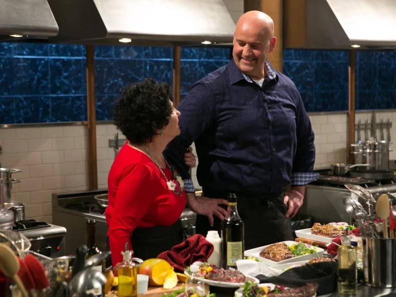 Amateur chefs Elda Bielanski and Keith Young forgive each other after working on their entrees that must include:Wagyu ribeye steaks, jalapeno chips, pink pearl sedum and mango as they compete for a slot in the Chopped Ultimate Championship competition, the winner of which receives $50,000 and a new car from Buick, as seen on Food Network's Chopped, Season 21.