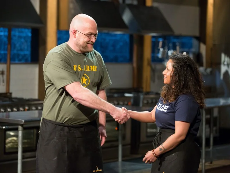 Hero Champions Robbie Myers and Diana Sabater during judging, as seen on Food Networkâ  s Chopped, Season 21.