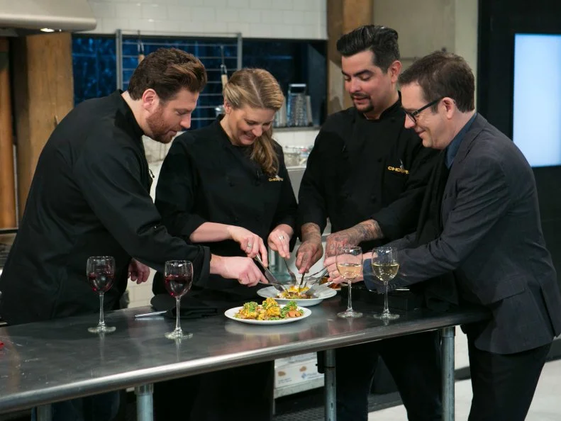 Chopped After Hours host Ted Allen digs in with the chefs to taste their work with suckling pig, kebab sauces, fiddle head ferns and fresh corn tortillas, as seen on Food Network's Chopped After Hours, Season 21.