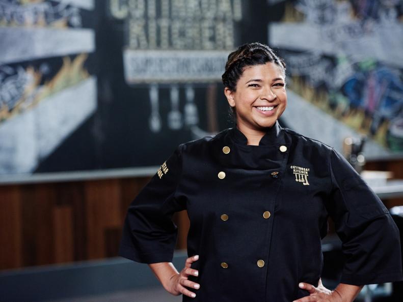 Chef Aarti Sequiera, as seen on Food Network's Cutthroat Kitchen, Season 11.