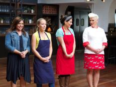Rachael Ray (L), celebrity-recruit Kendra Wilkinson, celebrity-recruit Jenni Farley and chef Anne Burrell as seen on the judging of the final challenge, a three course meal, as seen on Food Network’s Worst Cooks In America: Celebrity Edition, Season 7.