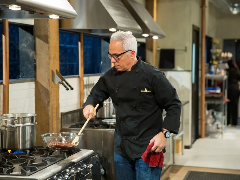 Geoffrey Zakarian during a dessert theme webisode cooking with Mississippi mud pie, brie, maraschino cherries and potato crisps, as seen on Food Network’s Chopped After Hours, Season 26.