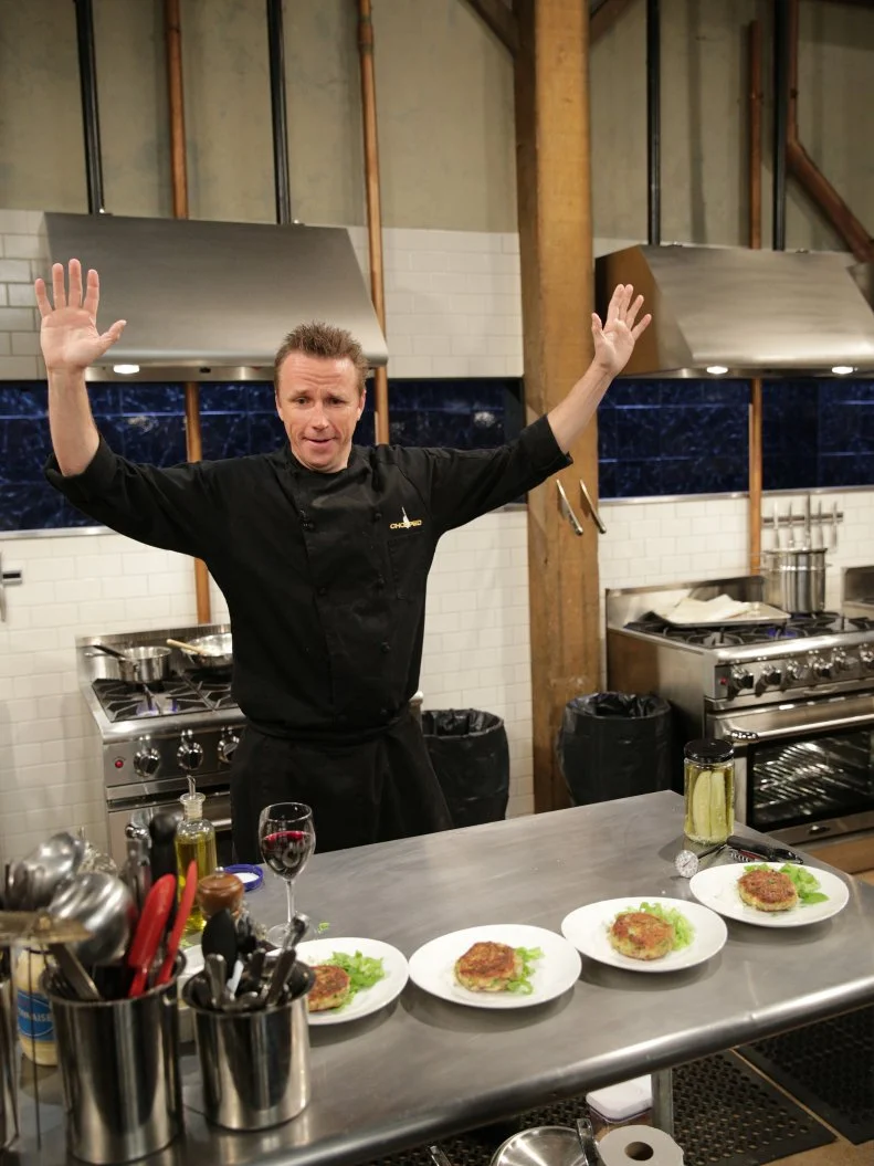 Marc Murphy, during a pub food theme webisode with special ingredients, house smoked bacon, fish Cheeks, deviled eggs, and house made pickles, as seen on Food Network’s Chopped After Hours, Season 24.