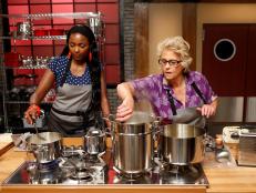 Recruits Chanda Havard and Donna Koen race to prepare their signature dishes as seen on Food Network's Worst Cooks in America, Season 8.