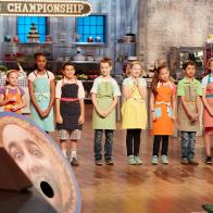 Bakers Jane Haviland, Ryan Wilson, Yahshimabet Sellassie, Peggy Fischer, Alex Alcorta, Alex Portis, Emma Wensing, Matthew Merril, Colby Lacasse, and Rebecca Beale, during the challenge, Pie A La Mode, as seen on Food Network’s Kids Baking Championship, Season 2.