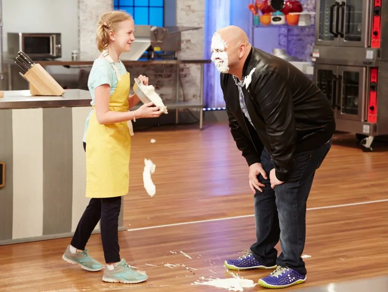Bakers Jane Haviland, and host Duff Goldman, during the challenge, Pie A La Mode, as seen on Food Network’s Kids Baking Championship, Season 2.