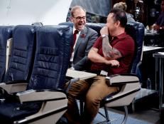 Hosts Alton Brown and Jet Tila talk after Round 3, as seen on Food Network's Cutthroat Kitchen, Season 7.