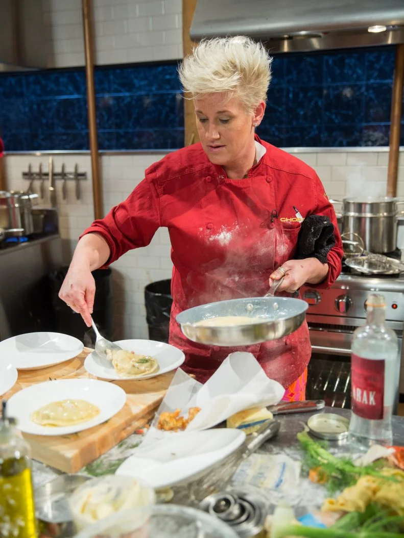 Guest Chef, Anne Burrell competes during the All Star Tournament Finale, as seen on Food Networkâ  s Chopped, Season 24.