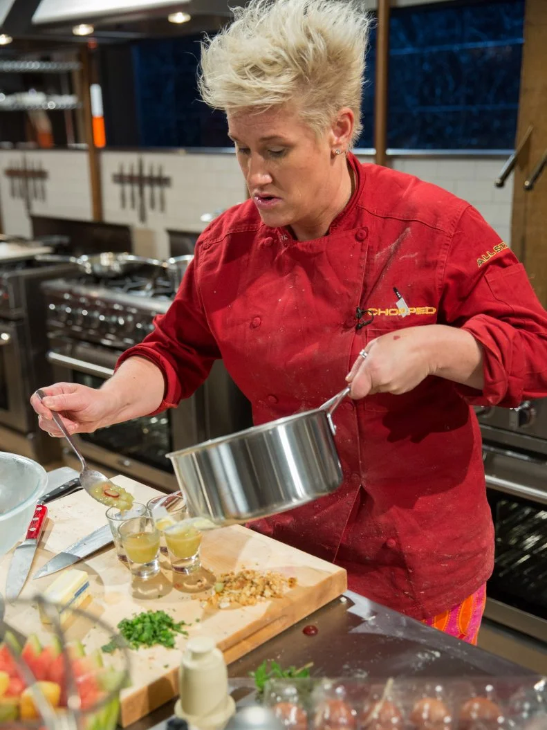 Guest Chef, Anne Burrell competes during the All Star Tournament Finale, as seen on Food Networkâ  s Chopped, Season 24.