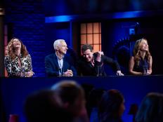 Guest Judges Susie Fogelson, Bob Tuschman and Selection Committee Bobby Flay and Giada de Laurentiis during the Star Challenge, Improv, as seen on Food Network Star, Season 11.
