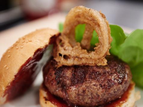 Caribbean-Style Burger with Jerk Ketchup and Beer Battered Onions