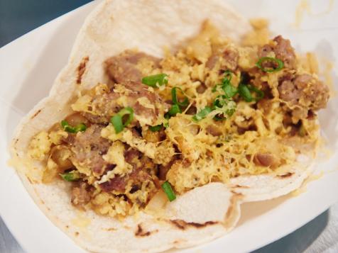 Andouille Hash and Egg Tacos