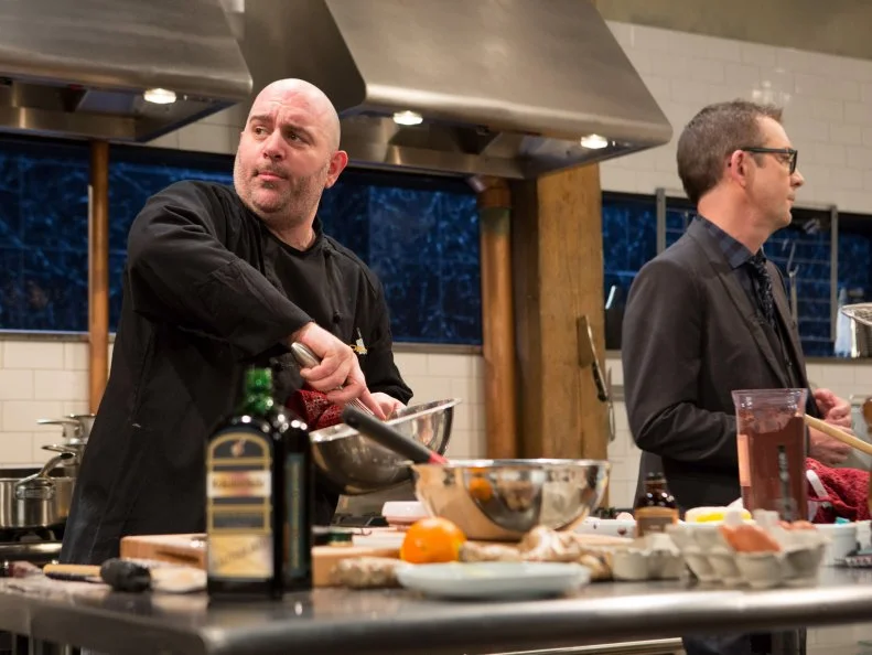 Chopped Chris Santos works on his dessert, as seen on Food Network's Chopped After Hours, Season 24.