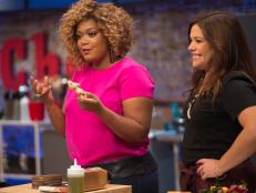Host Rachael Ray and guest judge SunnyAnderson during a skill demonstration as seen on Food Networkâ  s Rachael Rayâ  s Kids CookÂ­â  Off, Season 1.