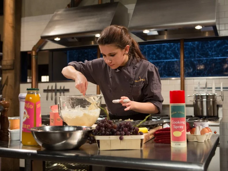 15 year old Veronica Seguin works on her dessert that must include: flame grapes, peanut and caramel candy bar, greek yogurt and mango nectar for Chopped Teen Week $25,000 tournament, as seen on Food Network's Chopped, Season 25.