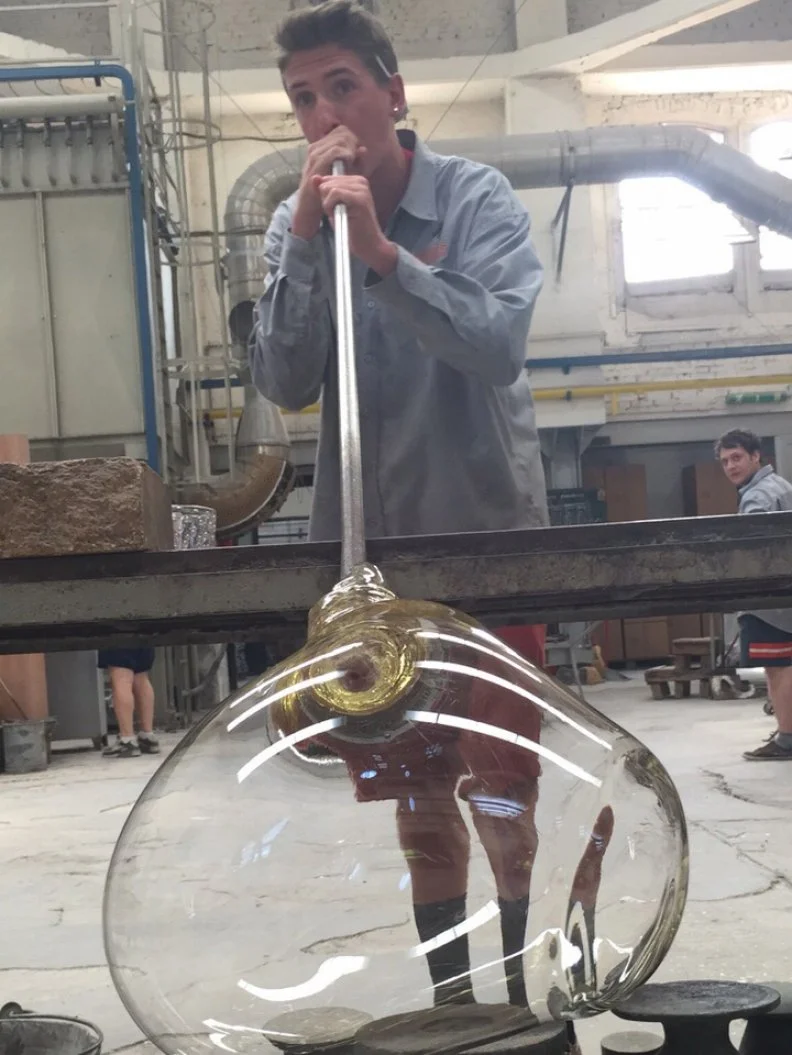 Hunter Fieri glass blowing in Venice, Italy as seen on Food Network's Guy's European Vacation episode 3.