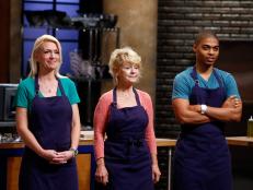 The blue team recruits receive their elimination challenge as seen on Food Network's Worst Cooks in America, Season 8.