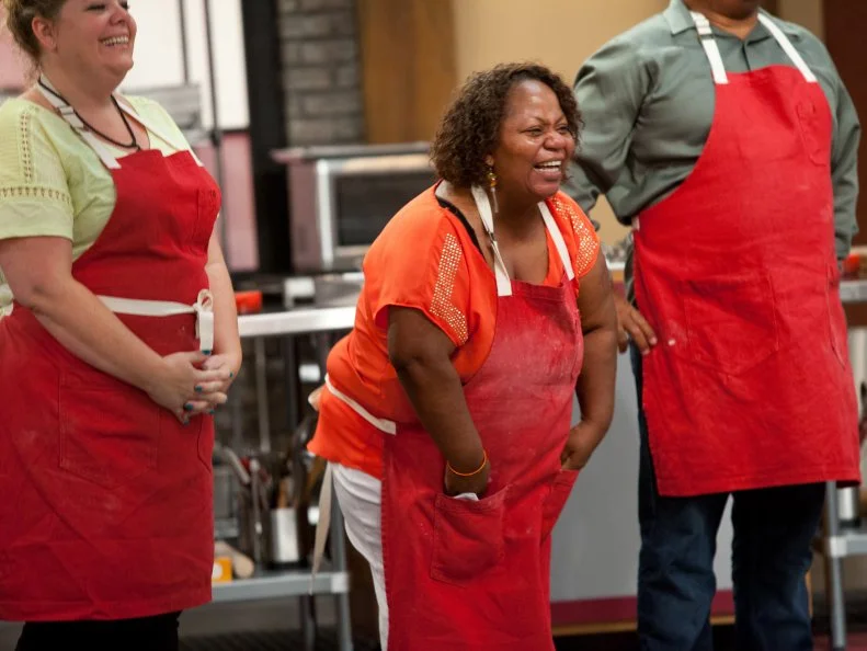Contestant Carla Johnson reacts in excitement and joy as she finds out she is the winner of the County Fair Pie Contest.
countAs seen on Food Network's Worst Bakers In America, Season 1.