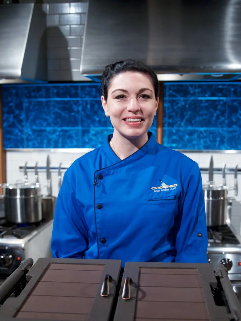 Chef Mackenzie Hilton poses on set, as seen on Food Network's Chopped, Season 31.