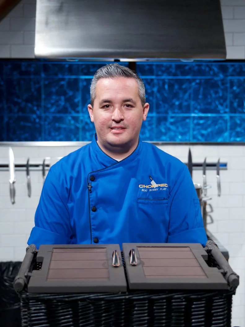 Chef Cory Morris poses on set, as seen on Food Network's Chopped, Season 31.