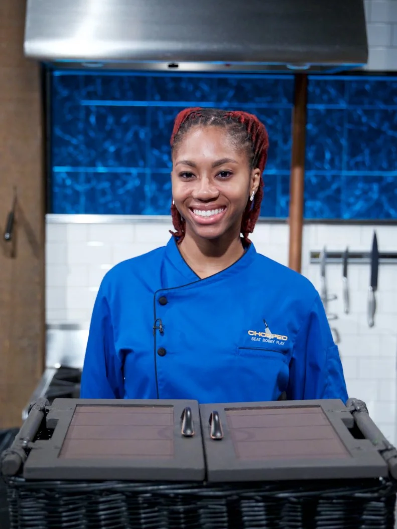 Chef Shania Thomas poses on set, as seen on Food Network's Chopped, Season 31.