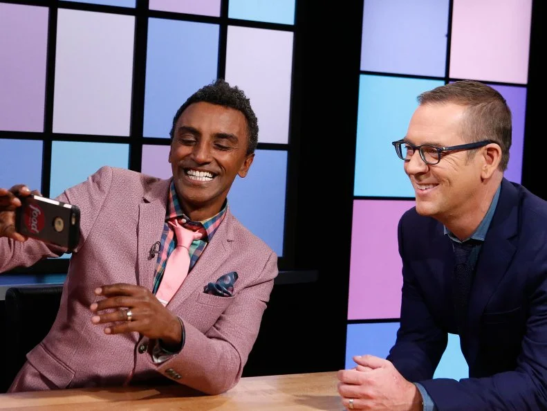 Judge Marcus Samuelsson takes a selfie with host Ted Allen, as seen on Food Network's Chopped Junior, Season 3.