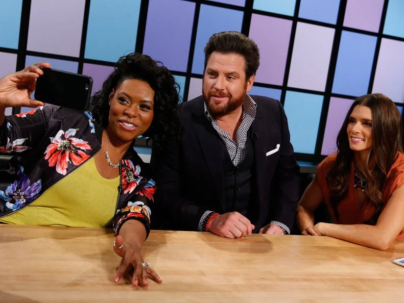 Judges Scott Conant and Danica Patrick take a selfie, as seen on Food Network's Chopped Junior, Season 3.