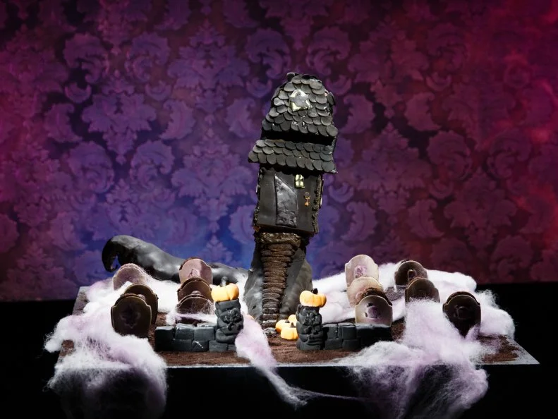 A Halloween gingerbread house called "a Halloween Nightmare" prepared by contestant Tamara Brown during the main-heat challenge, as seen on Food Network's Halloween Baking Championship, Season 2.