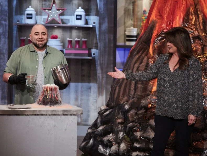 Hosts Duff Goldman and Valerie Bertinelli during the reveal of the Main Heat, as seen on Food Network's Kids Baking Championship, Season 3.