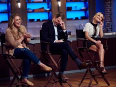 Hosts Giada de Laurentiis and Bobby Flay and Guest Judge Haylie Duff during evaluations for the Mentor Challenge, as seen on Food Network Star, Season 12.