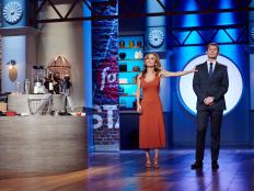 Hosts Giada de Laurentiis and Bobby Flay during the reveal of the Mentor Challenge, Food Hacks Snapchat, as seen on Food Network Star, Season 12.
