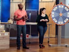 Hosts Eddie Jackson and Alex Guarnaschelli during the reveal of the Will it...Innovate? challenge, as seen on Star Salvation for Food Network Star, Season 12.