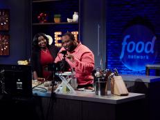 Finalist Jernard Wells during the Mentor Challenge, Every Day is a Food Holiday, as seen on Food Network Star, Season 12.