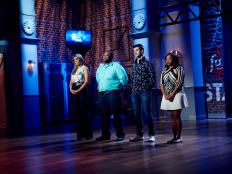 Finalists Ana Quincoces, Jernard Wells, Damiano Carrara and Tregaye Fraser in elimination for the Star Challenge, Entertaining with Food Stars, as seen on Food Network Star, Season 12.