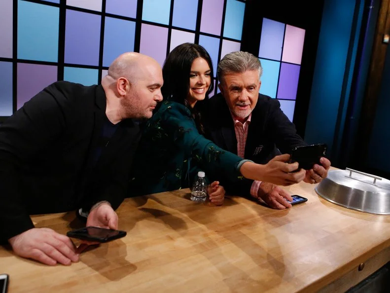 Judges Chris Santos, Katie Lee and Alan Thicke take a selfie as seen on Food Network's Chopped Junior, Season 3.