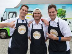Team Grilled Cheese, left to right Bryce Adams, Charlie Kalish and Michael Kalish as seen on Food Network's The Great Food Truck Race, Season 7.