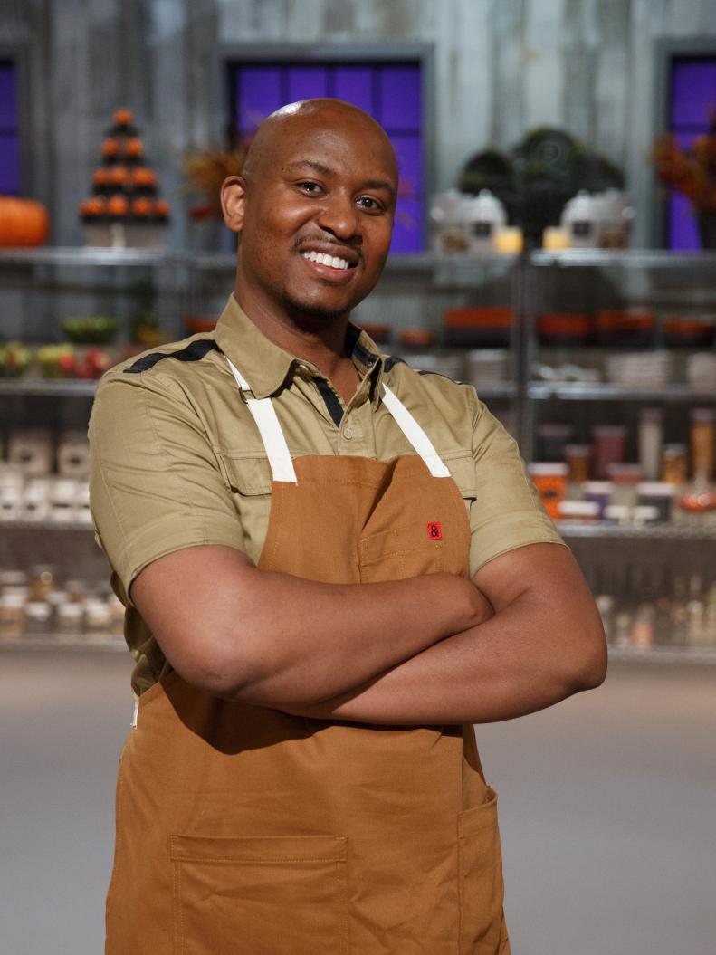 Contestant Damien Bagley poses for a portrait, as seen on Food Network's Halloween Baking Championship, Season 2.