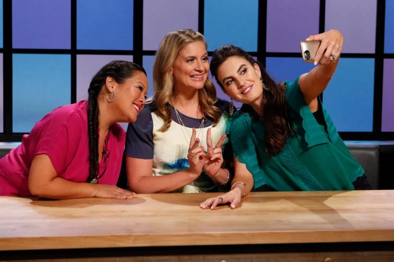 Judges, from left, Lee Anne Wong, Amanda Freitag and Elizabeth Chambers take a selfie, as seen on Food Network's Chopped Junior, Season 1.