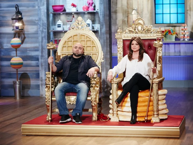 Hosts Duff Goldman and Valerie Bertinelli during the reveal of the Main Heat, as seen on Food Network's Kids Baking Championship, Season 3.