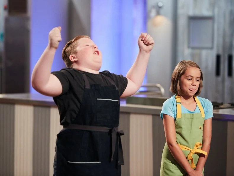 Contestants Jason Intravartolo and Audra Tow during the Main Heat elimination, as seen on Food Network's Kids Baking Championship, Season 3.