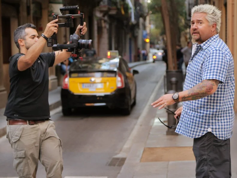 Behind-the-Scenes with Host Guy Fieri and Crew at Cal Boter in Barcelona, Spain as seen on Food Network's Diners, Drive-Ins and Dives episode 2601.
