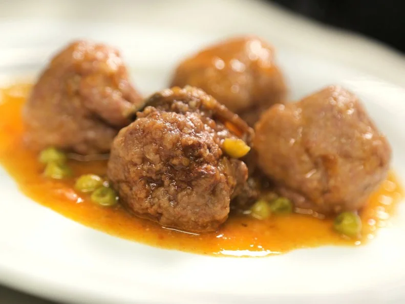 Meatballs in Mushroom Sauce as served at Can Vilaro in Barcelona, Spain as seen on Food Network's Diners, Drive-Ins and Dives episode 2602.