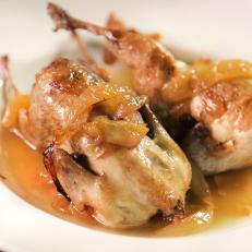 Quail a La Vinagreta as served at Bar Morrysom in Barcelona, Spain as seen on Food Network's Diners, Drive-Ins and Dives episode 2602.